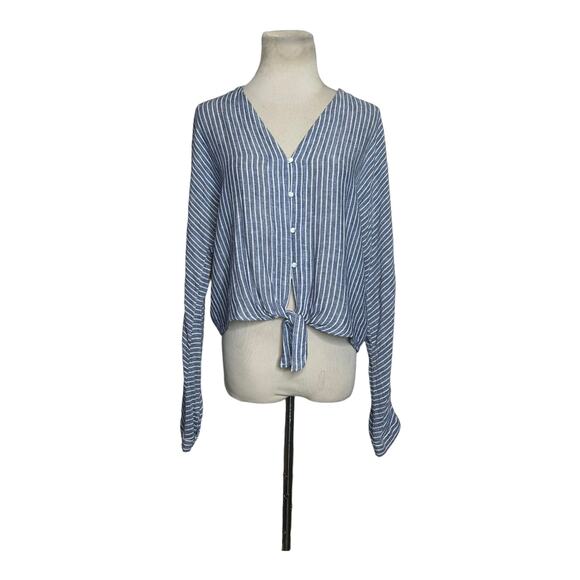 Rails Blue White Stripes Tie-Front Long Sleeves Top Terrenas Blouse size Small - Picture 8 of 10